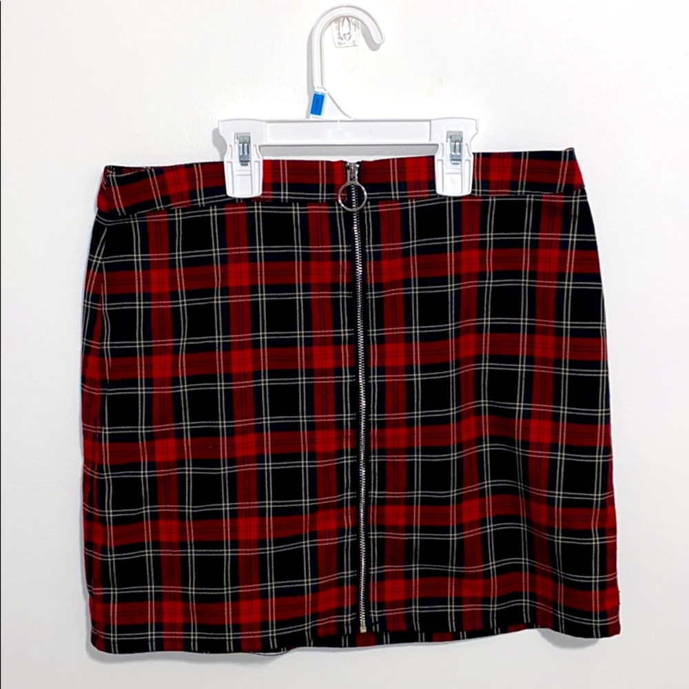 Red and black checkered skirt